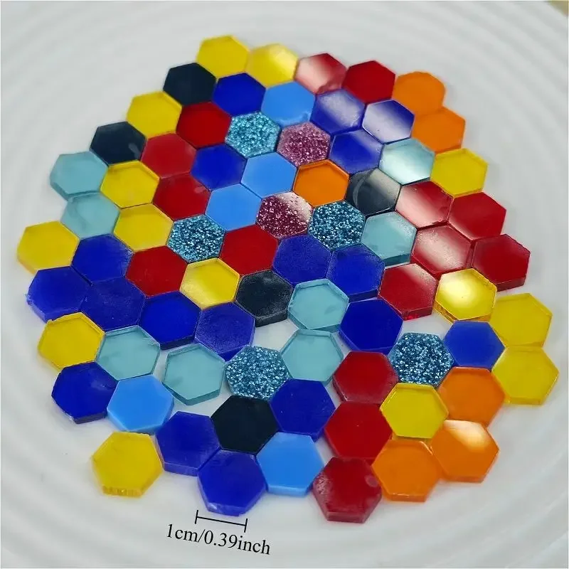 

Around 107pcs Soft Acrylic Mosaic Tiles Hexagon Mix Colorful Tiles DIY Mosaic Making for Craft Arts Accessories 180