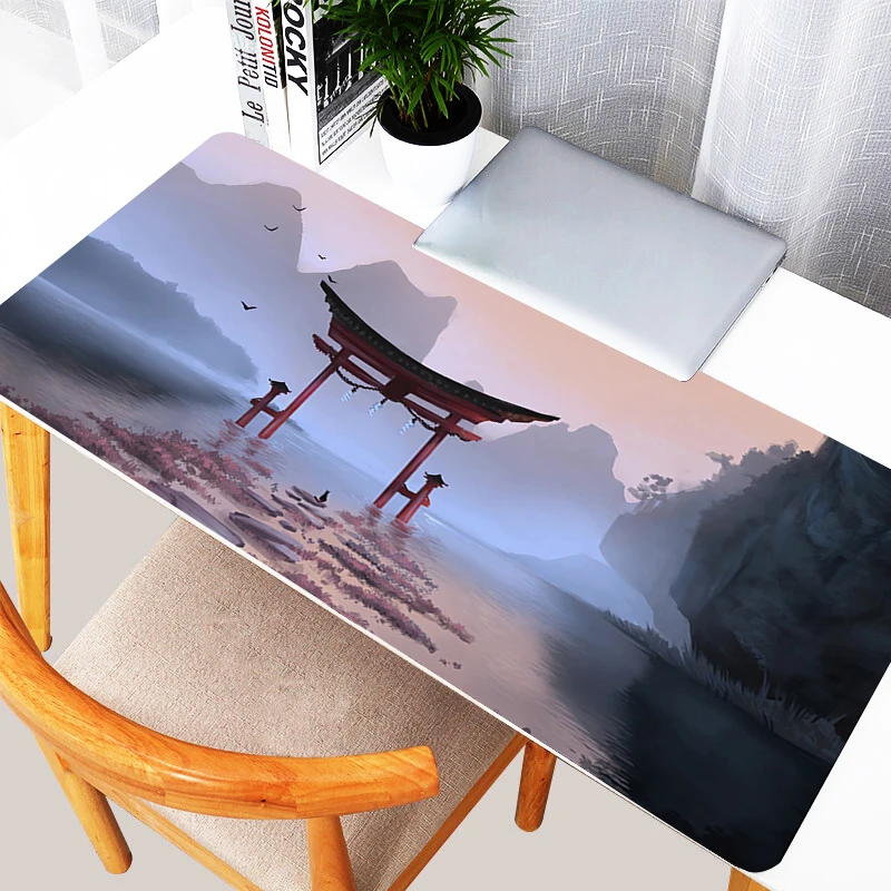 Mouse Pad PC Pink Sakura Gamer Keyboard Rug Laptop Moon Mount Fuji Torii Desk Mat Anime Landscape Gaming Accessories XL Mousepad