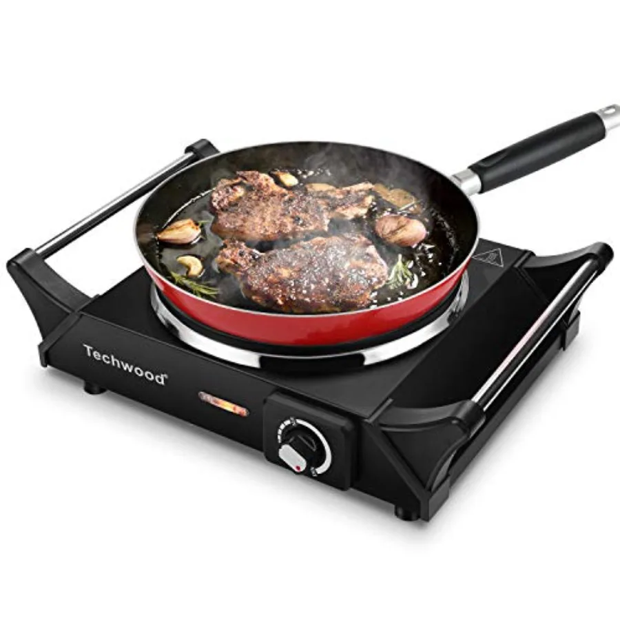 

Portable Electric Stove 1500W Countertop with Adjustable Temperature and Stay Cool Handles, 7.3" Cooktop for Dorm Office/Home/C