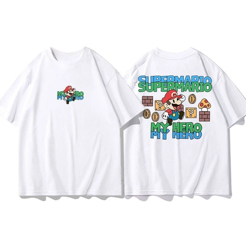 White Tee Men's Women's Nintendo Smash Bros Game Kirby Mario Retro Cool Graphic Art Print Oversized Short Sleeve Streetwear Top