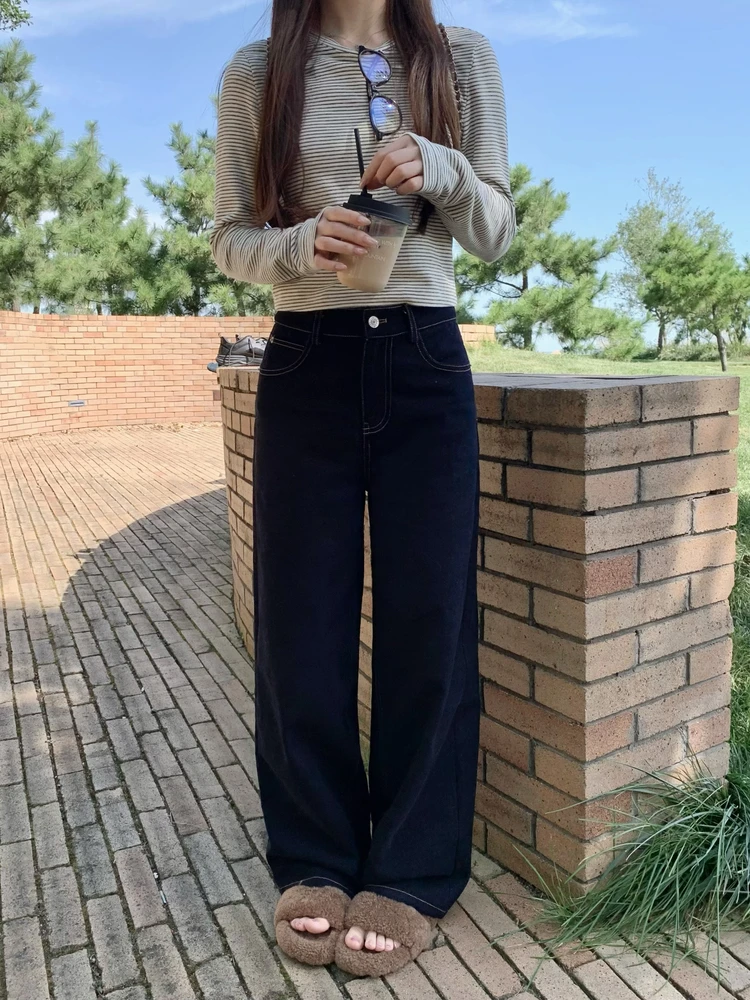 

Женские прямые джинсы BBen с высокой талией, оригинальные повседневные осенние джинсы глубокого цвета, новые утягивающие джинсы