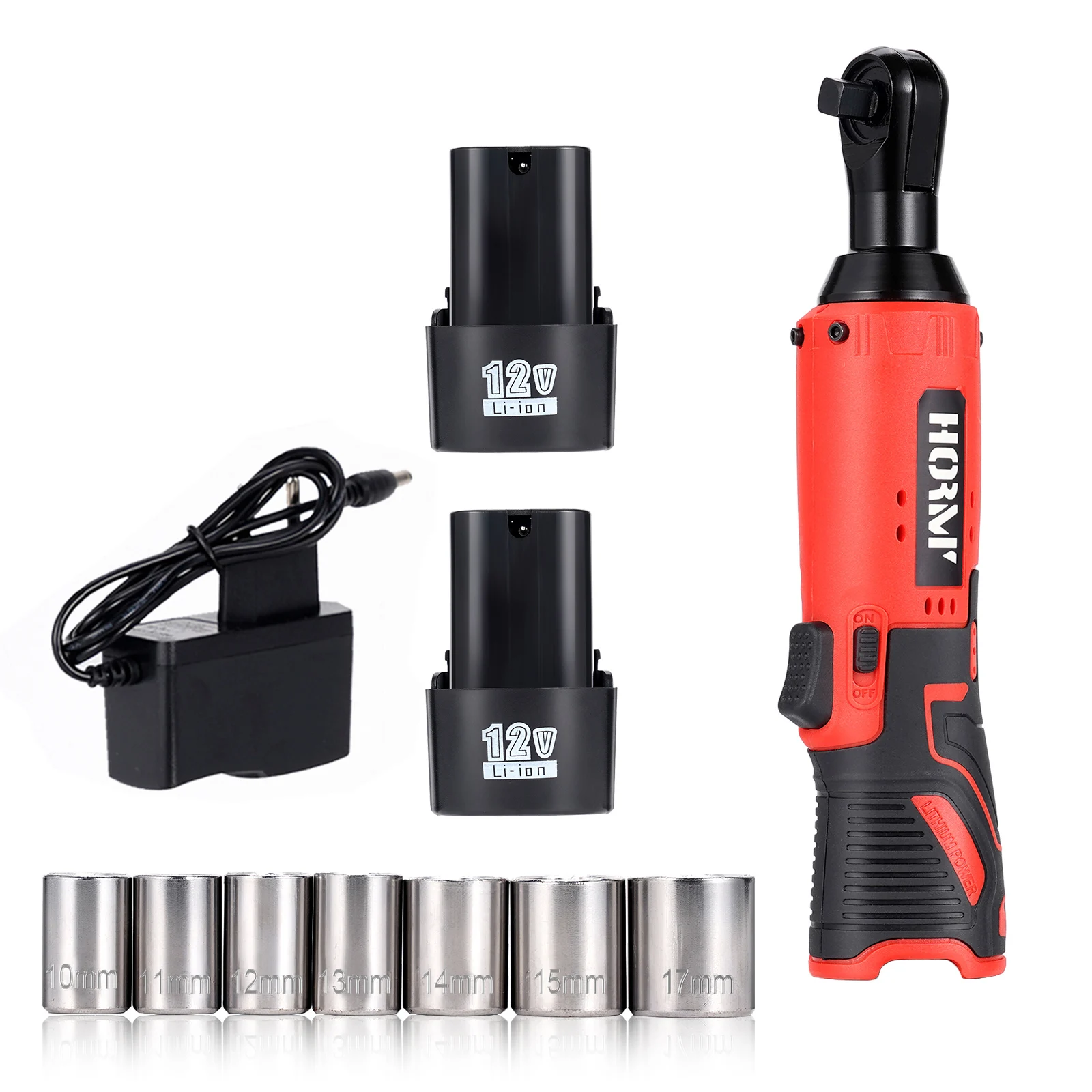

12V 3/8 Inch Cordless Right Angle Electric Wrench 30NM Ratchet Wrench Disassembly Nut Car Maintenance Tool With 4 Sockets