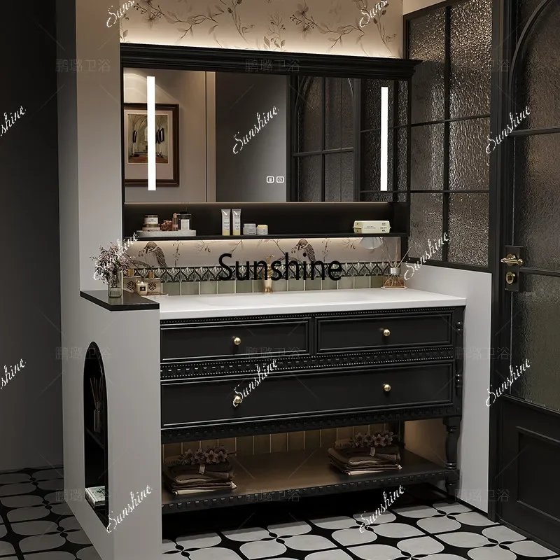 YFrench retro bathroom cabinet combination rock slab hot bending ceramic integrated bathroom