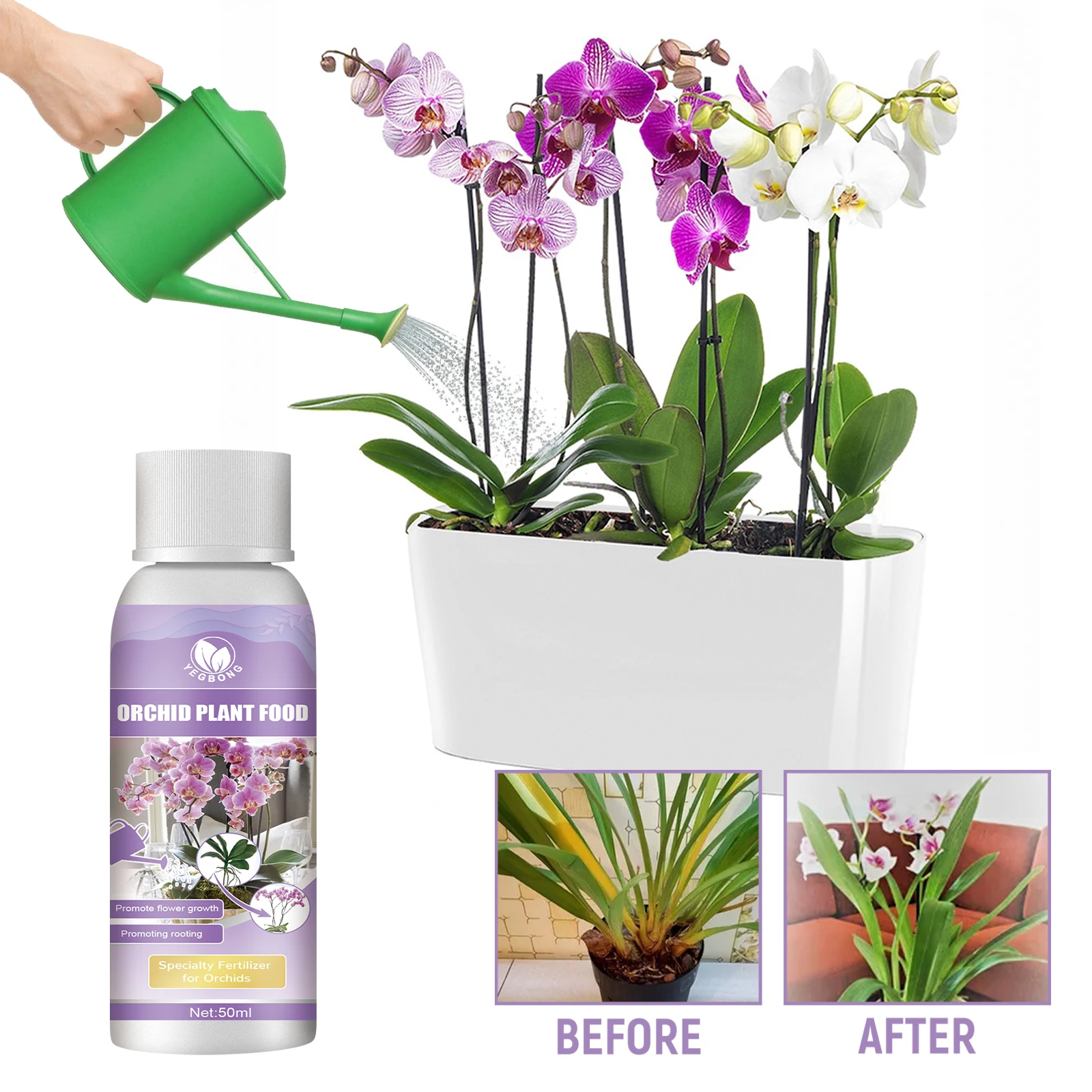 La solución de fertilizante para orquídeas promueve el crecimiento que florece, fórmula rica en nutrientes para orquídeas, fertilizante líquido para raíces saludables