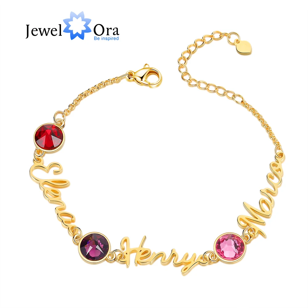 

Personalized 1-5 Kids Name Bracelet Birthstone Chain Women Mother Mom Grandma Custom Charm Bracelets Mothers Day Gift