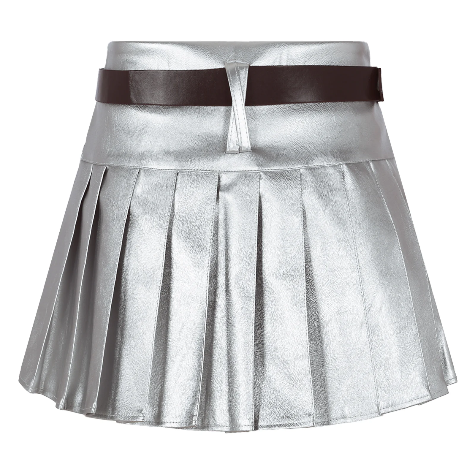 Womens Faux Lederen Plooirok Aan De Zijkant Onzichtbare Rits Met Hoge Taille Ingebouwde Korte Rokken Met Verstelbare Riem