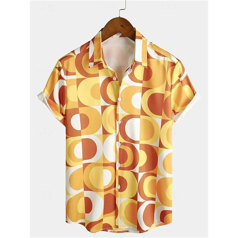 الرجعية الكلاسيكية 70s نمط طباعة قميص بأكمام قصيرة للرجال عارضة التلبيب زر قميص 3D المطبوعة البوليستر أزياء الشارع قميص #5