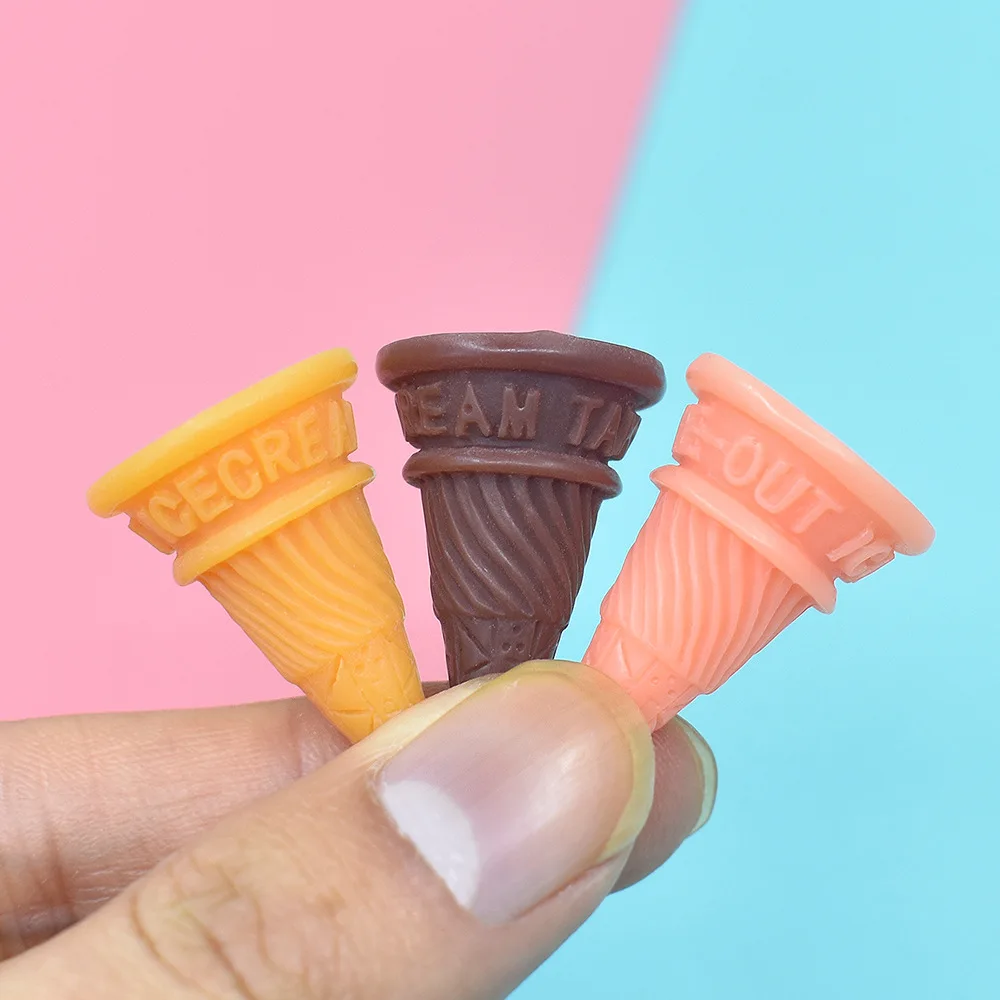 10pcs Resin Kawaii Ice Cream Cones Miniature Cabochon Scrapbooking Accessories Tools Planar Flatback Diy Charm Material Crafts