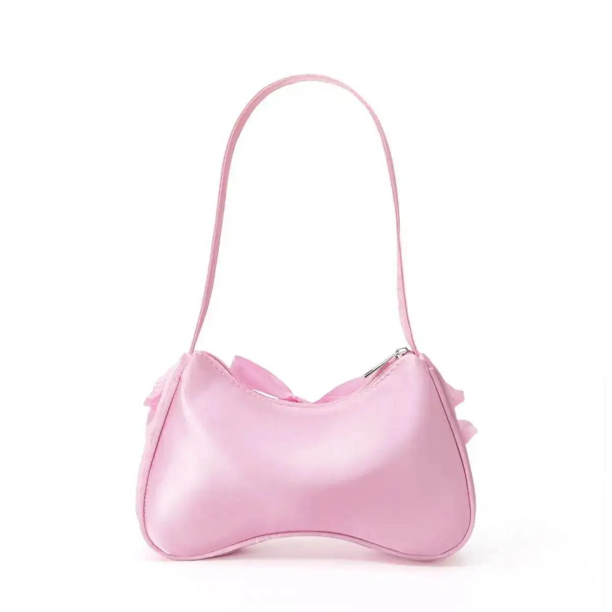 Bloom Sweet Cute Bow Satin Y2k Shoulder Bags Women New Fashionable Zipper Underarm Bag Hot Girls High Street Handbag Aesthetic