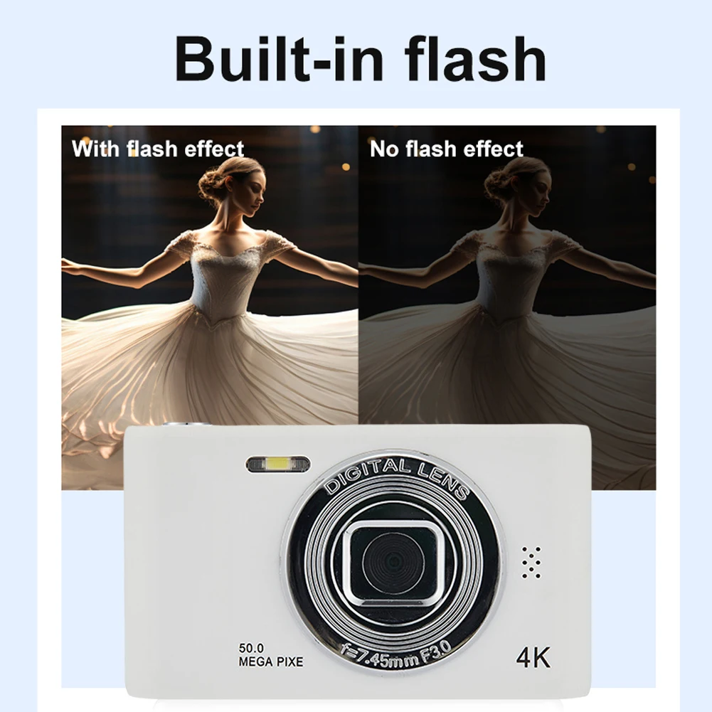 4K Photography Camcorder Front Rear Cam Campus Selfie Mini Retro Camera with Flashlight Entry-Level Small Students Selfie Camera