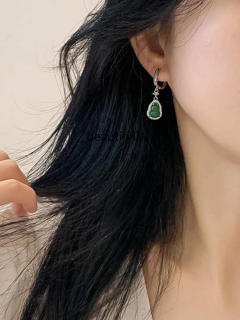 Emerald Green Gourd Chinese Style Earrings Women's High-Grade Temperament Unique Vintage Earrings Earrings