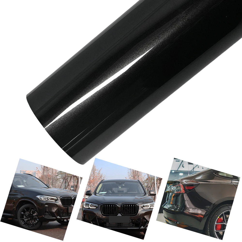 Ultra Bright PET Metallic Black Car Vinyl Wrapping Film Self-adhesive Protection Decal Auto Body DIY Decoration Film Accessories