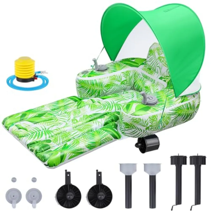Motorized Pool Float with Canopy for Adults, Inflatable PVC Blue Dual-Motor Lounger with Cup Holder and Waterproof Design for L