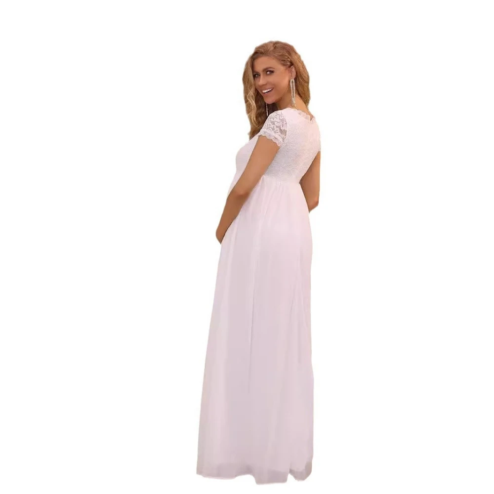tenue-de-maternite-elegante-blanche-col-en-v-manches-courtes-ligne-a-robe-en-dentelle-pour-femmes-mode-robe-photo-de-maternite-robes-de-grossesse-fete