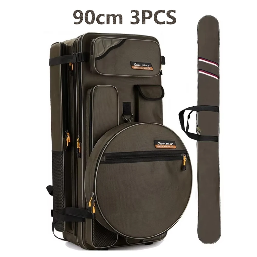Ensemble de 3 sacs de pêche multifonctionnels en tissu Oxford de 90 cm, sacs de pêche imperméables épaissis, sacs pour cannes à pêche, sacs pour leurres, sacs de rangement pour outils de pêche