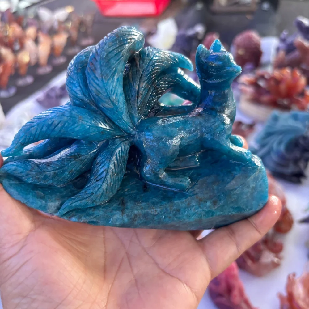 1PCS Natural Quartz Trolleite Nine-Tailed Fox Carving Polished Reiki Healing Energy Stone for Feng Shui Room Decor & Gift