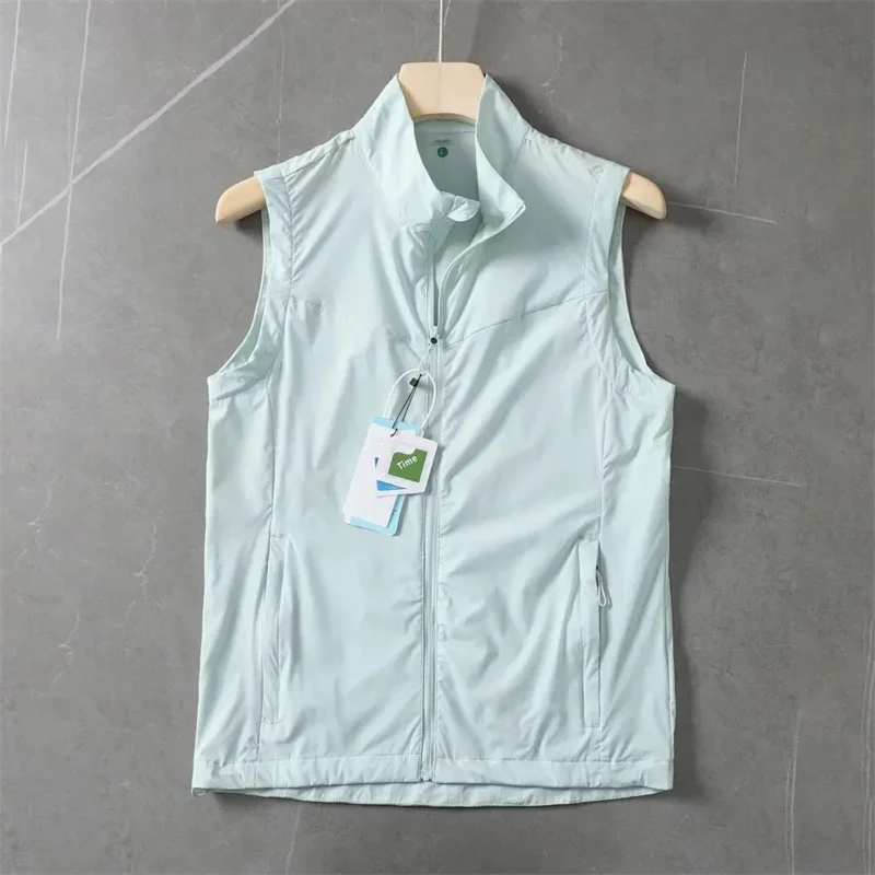 Women Solid Color Single Layer Sleeveless Coat Lady Loose Zipper Vest Jacket Summer Femme Sports Quick Drying Waistcoat Outwear