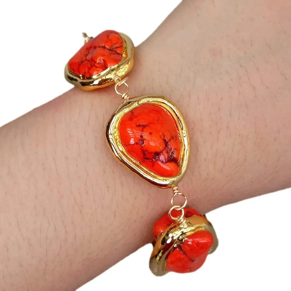 

Y·YING Orange Turquoise Gold Color Freeform Nugget Shape Bracelet