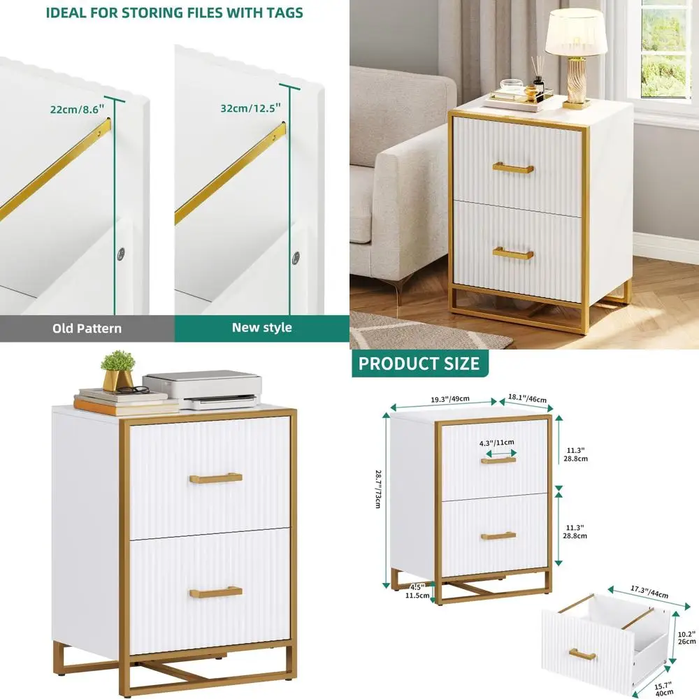 White and Gold 2-Drawer Lateral Home Office File Cabinet