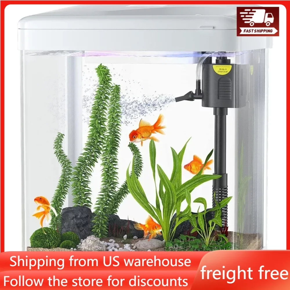 

Fishbowl 3 in 1 Fish Tank with Filter and Light, Aquarium Shrimp, Goldfish 2 Gallon Glass, Aquatic Pet Tanks, Free Shipping