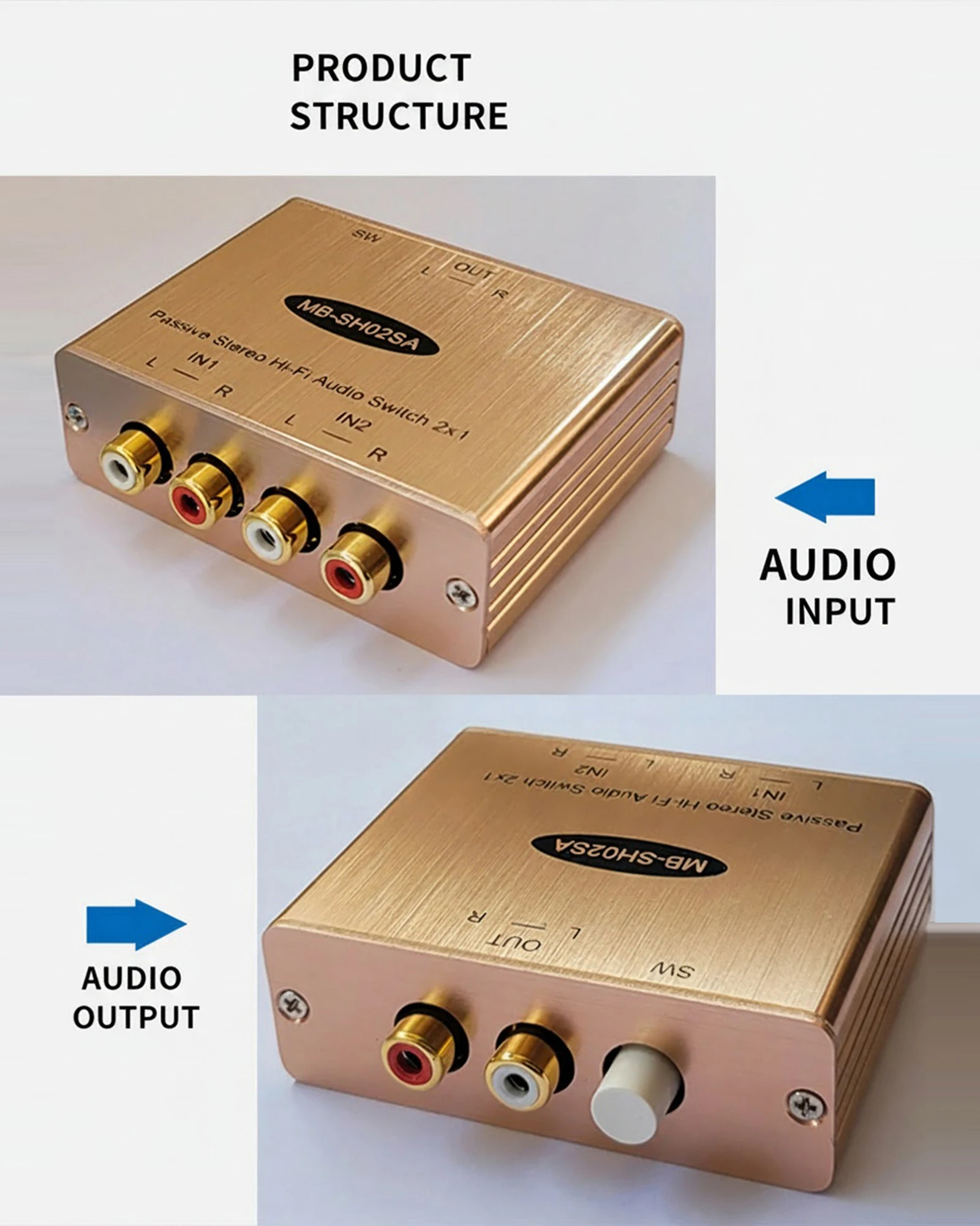 RCA Audio Switcher 2 in 1 out Audio Lossless Conversion Selector Box 2 Way to 1 Audio Switch Adapter for TV Home Theater view 3