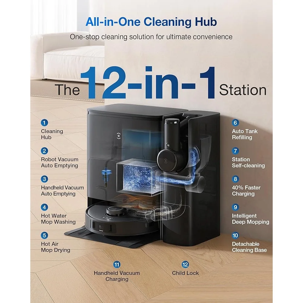 

DEEBOT T30S Combo Robot Vacuum Mop All-in-One Cleaning Hub 11000Pa Suction Power TrueMapping Navigation Hot Water Mopping Auto
