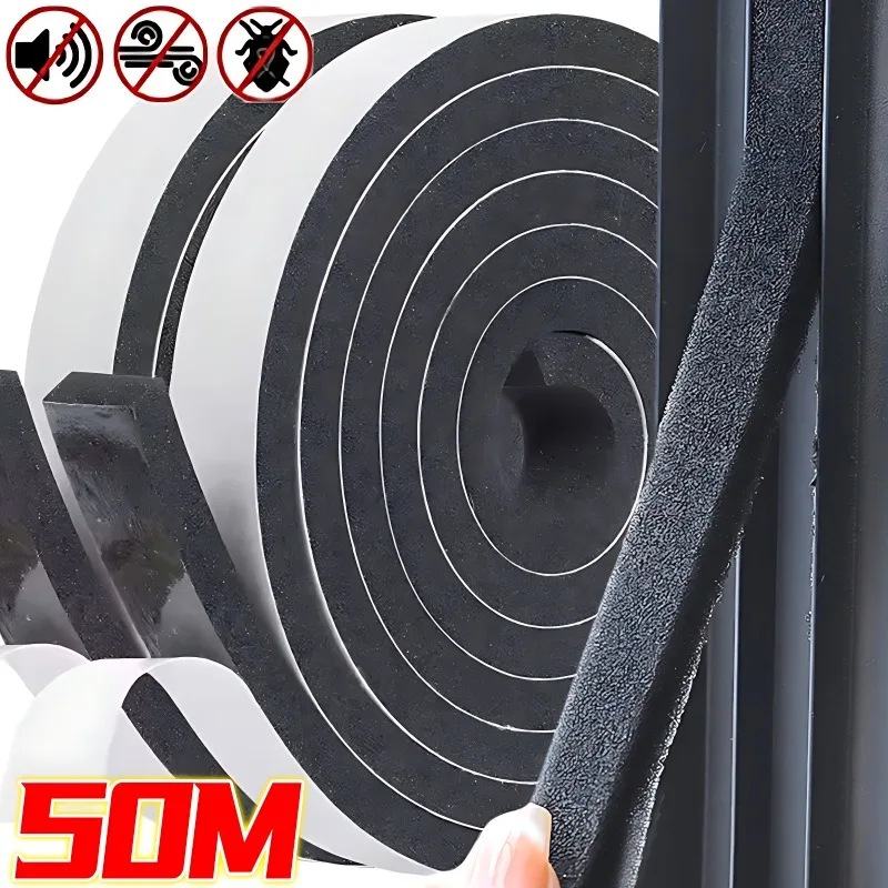 ドアと窓用の粘着フォームシーリングストリップ,滑り止めスポンジストリップ,防塵,防音,家庭用断熱材,ラップトップ,50, 2m