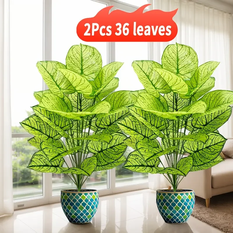 2Pcs/set Artificial Plants 30 Inch Realistic Leaves Perfect for Spring Home Decor Garden Decoration UV Resistant Outdoor Plants