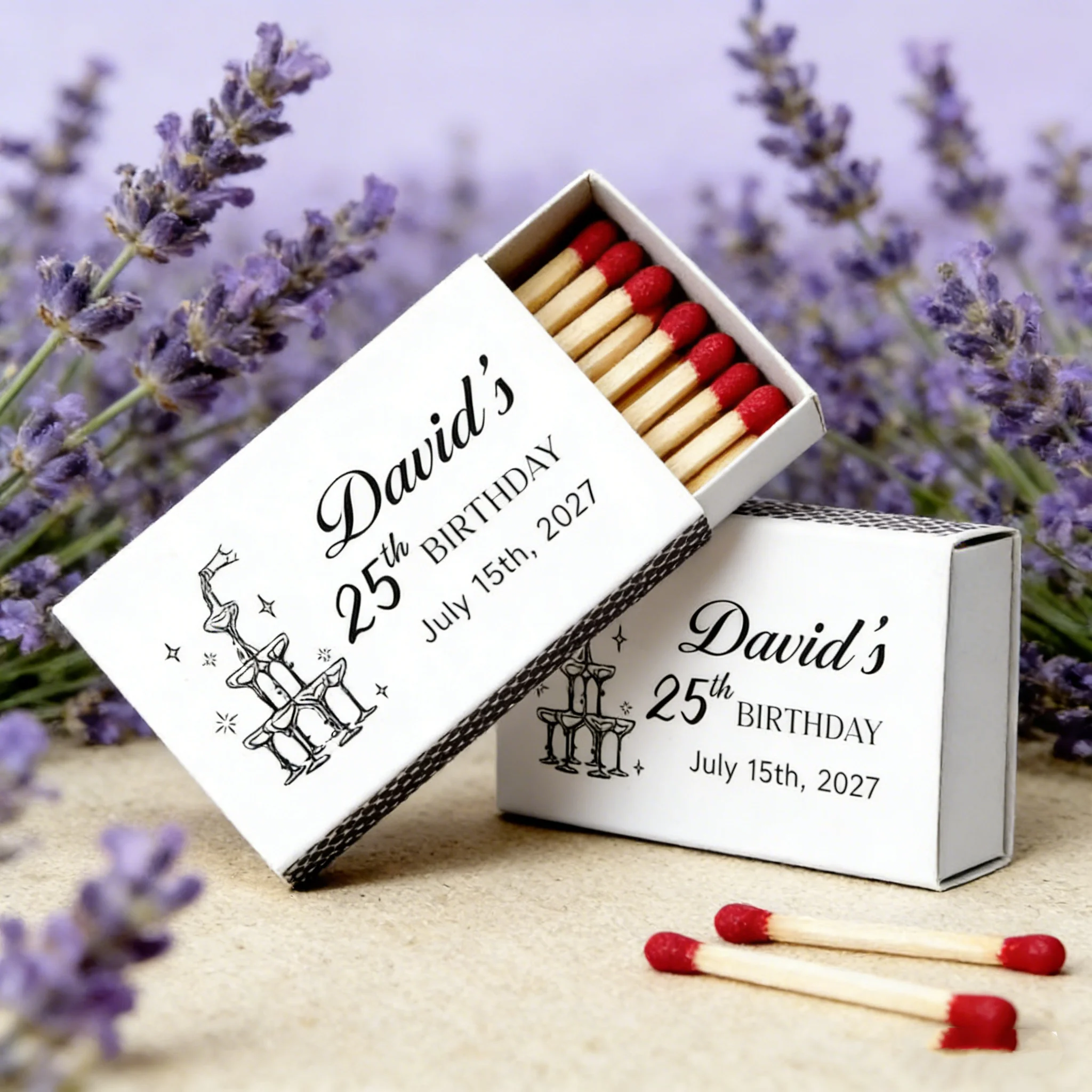 personalized-25th-birthday-matchboxes-custom-champagne-tower-party-favors-decor-for-birthday-celebration