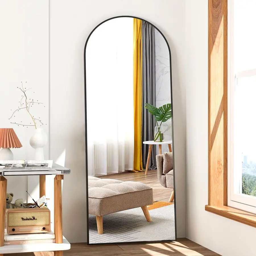 

Length Mirror, 56x16 Arch Mirror Floor Mirror with Stand, Black Arched Full Body Standing or Leaning Mirrors for Bedroom, Living