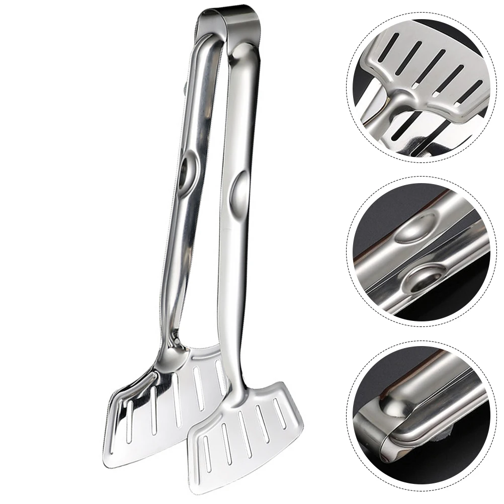 

1pc Stainless Steel Food Serving Clip Heat Resistant Rustproof Oil Filtering Kitchen Tongs Non Slip Handle Bread Serving Clips