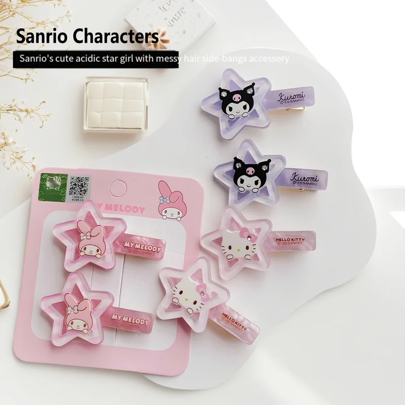 

Sanrio Kuromi Hello Kitty Melody Star заколка для волос для девочек Fun Flyaway заколка для волос с бахромой мультфильм милая периферия челка изысканный головной убор