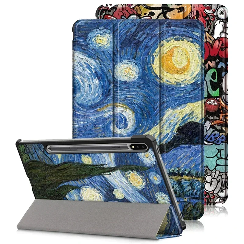 Gefenis Case For Samsung Tab S7 Fe S8 S9 Plus Cover Fashion Paint Fold Leather Cover For Galaxy Tab S9 FE S10 Plus S7 FE Case Co