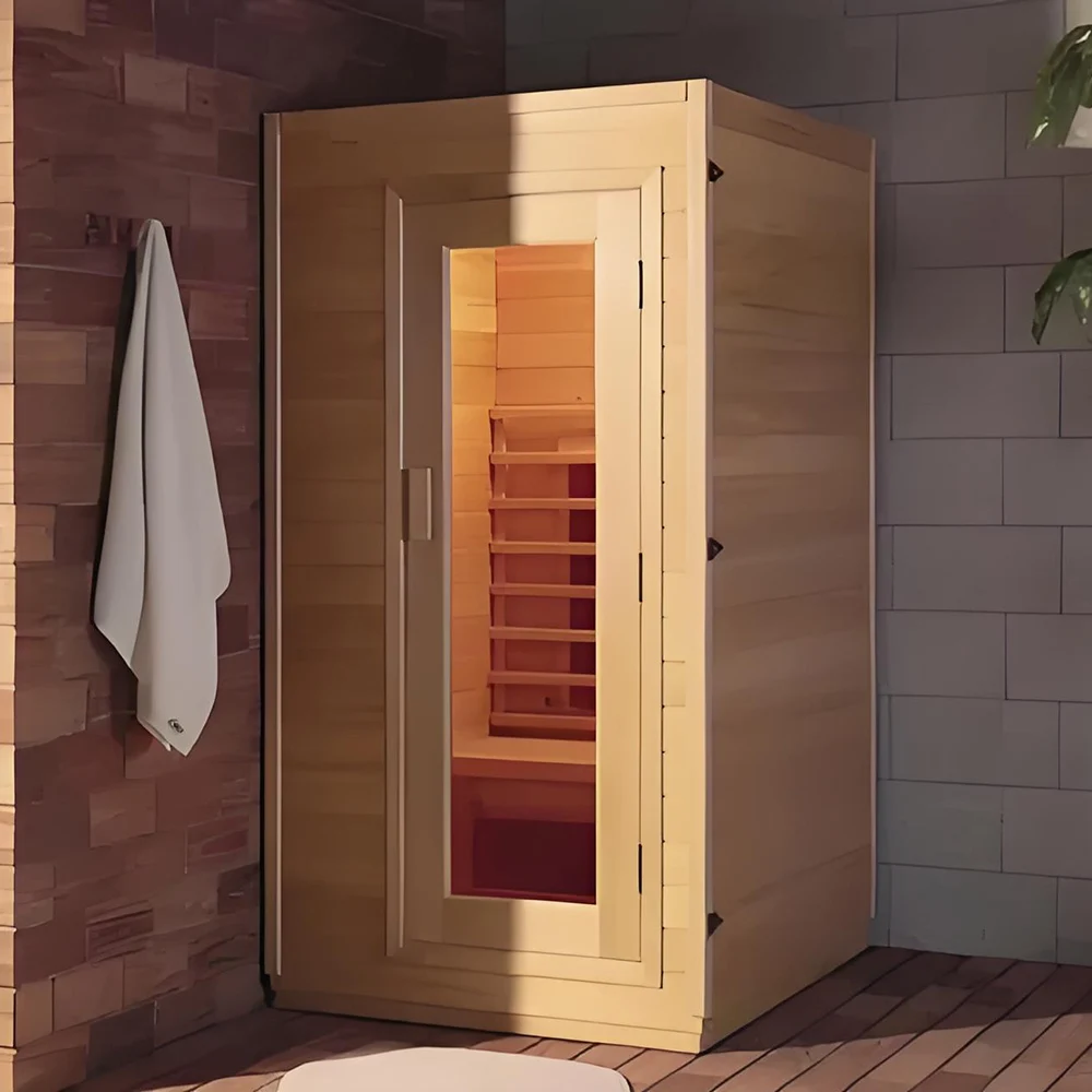 Outdoor Sauna Room, Canadian Hemlock and Red Cedar Solid Wood, Traditional Dry Steam Sauna, Home Spa, Electric Sauna Heater view 6