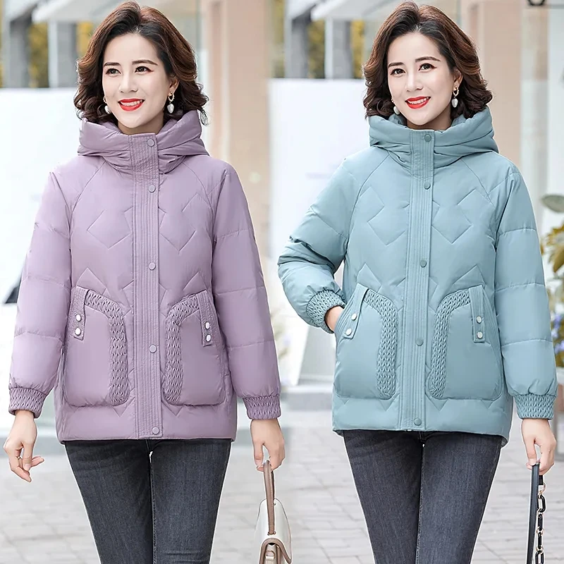 Down Jacket Women\'s Short Parka 2023 New Winter Jackets Warm Thick Oversize White Duck Down Coat Female Hooded Loose Outerwear