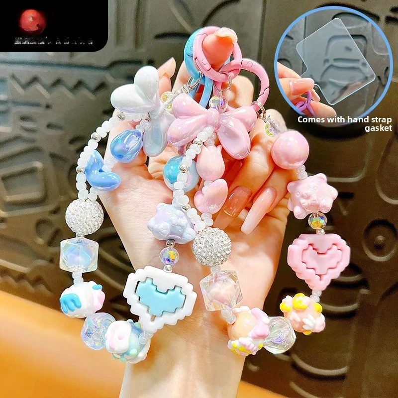 

INS милый креативный тюльпан из бисера ремешок для телефона милый брелок с сердечком Lego сумка очаровательный аксессуар кулон украшение