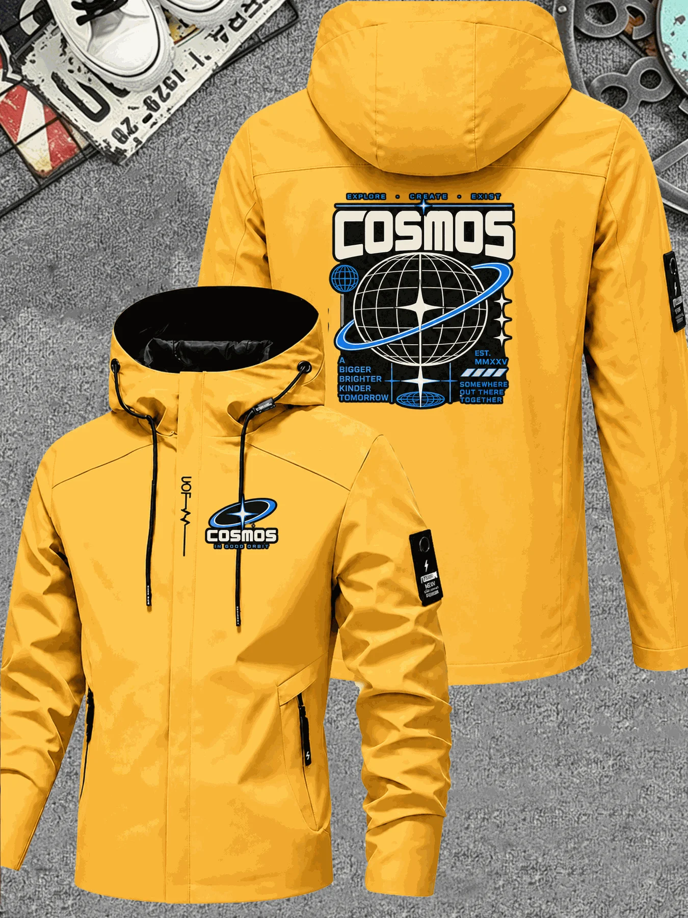 Men Hooded Jacket Travel Adventure Graphic Print Zip Up Windbreaker Casual Streetwear Autumn Coat