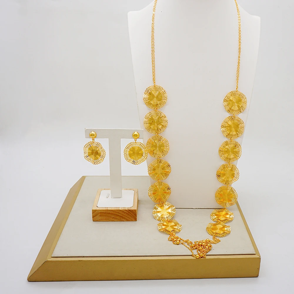 

Saudi Arabia India Gold Color Luxury Jewelry Set Suitable for Women Wedding Party Gifts Earrings and Pendant Set