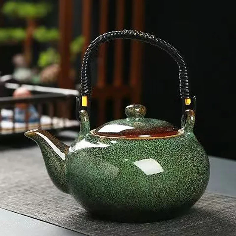 Puer Tea Accessories Vintage Chinese Style Teapot With Lifting Beam 650ml Japanese Tea Pot and Cup Set Heated Kettle Samovar Bar