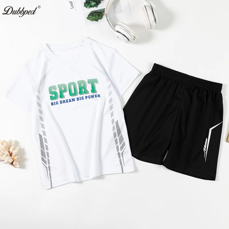 Dubbped Children Football Jerseys Boys Girls Soccer Sets Short Sleeve Kids Football Uniforms Soccer Fitness Tracksuit Suits