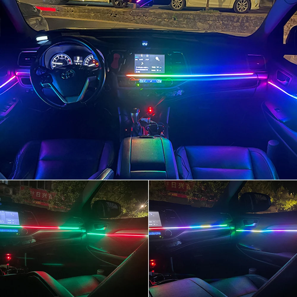 22 in 1 Symphony Car Ambient Lights LED RGB 64 colori striscia acrilica nascosta Kit lampada per atmosfera interna per cruscotto clacson Light