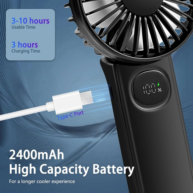 2PCS Compact Handheld Fans With 5-Speed, 180° Adjustable, Long Usage Time For Camping, Travel, And Personal Cooling