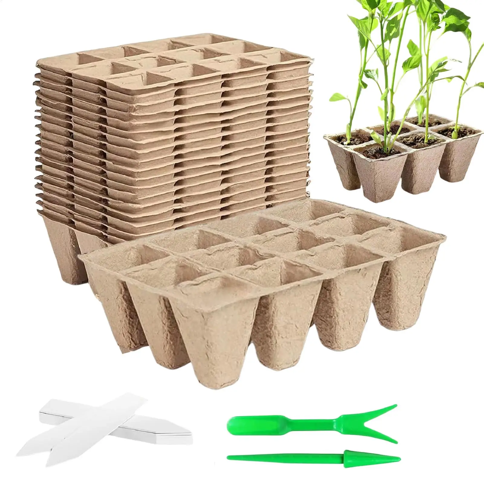 

Organic Square Starter 24 Pieces Planting Pots With 24 Labels Seedling Tray Set 2 Transplanting Tools For Indoor Gardening Home