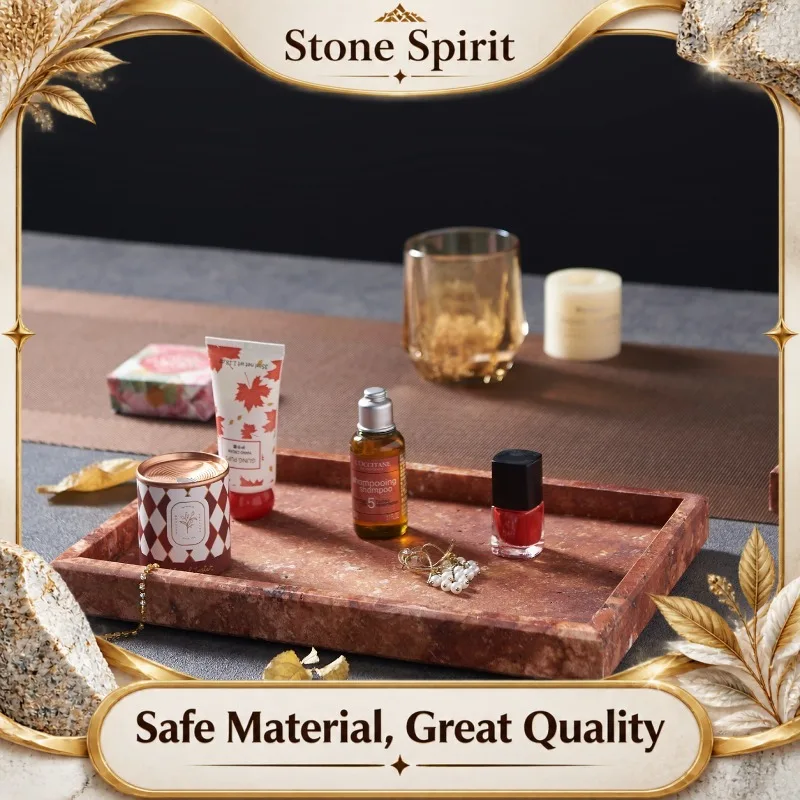 Vintage Volcanic Stone Tray, Aged Marble Texture Rectangular Display Plate for Home Decor,Rustic Centerpiece with Natural Finish