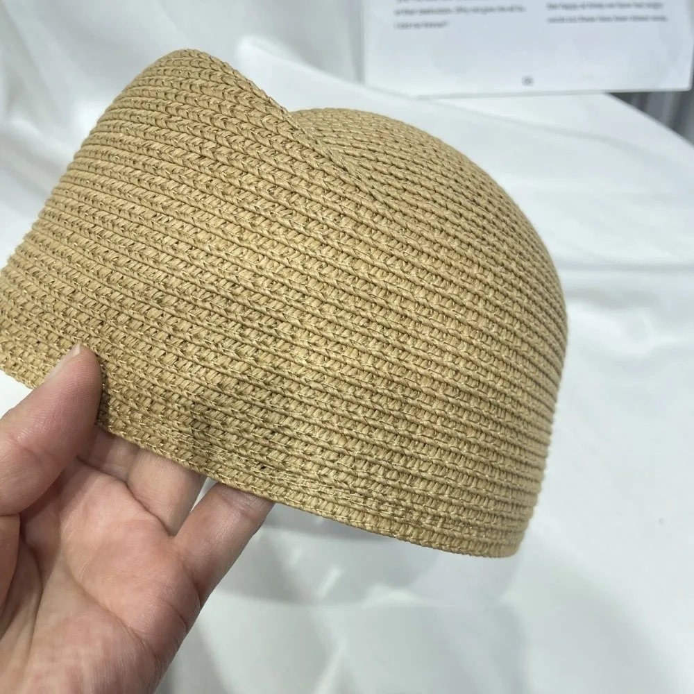 

Elegant Straw Material Beret Hat Breathable Vintage Look Fedora Sun Cap Hostess Pillbox Hat Summer Season