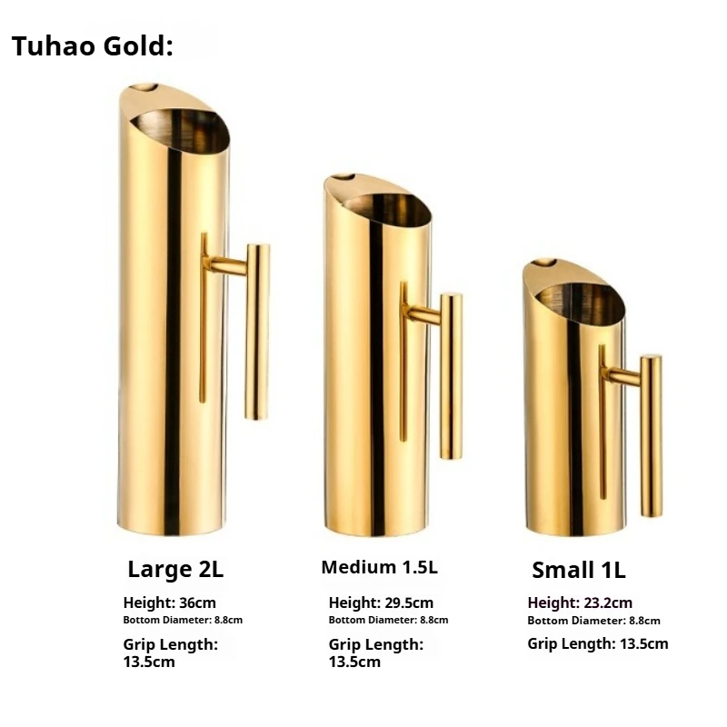 

Modern luxury gold stainless steel pitcher with sleek handle, elegant beverage server suitable for family kitchen bar restaurant