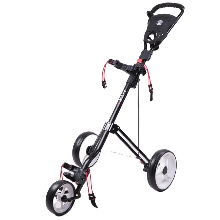 Multi-function Three-wheeled Detachable Black Aluminum Golf Push Pull Handle Cart Folding Golf Bag Trolley With Storage Box