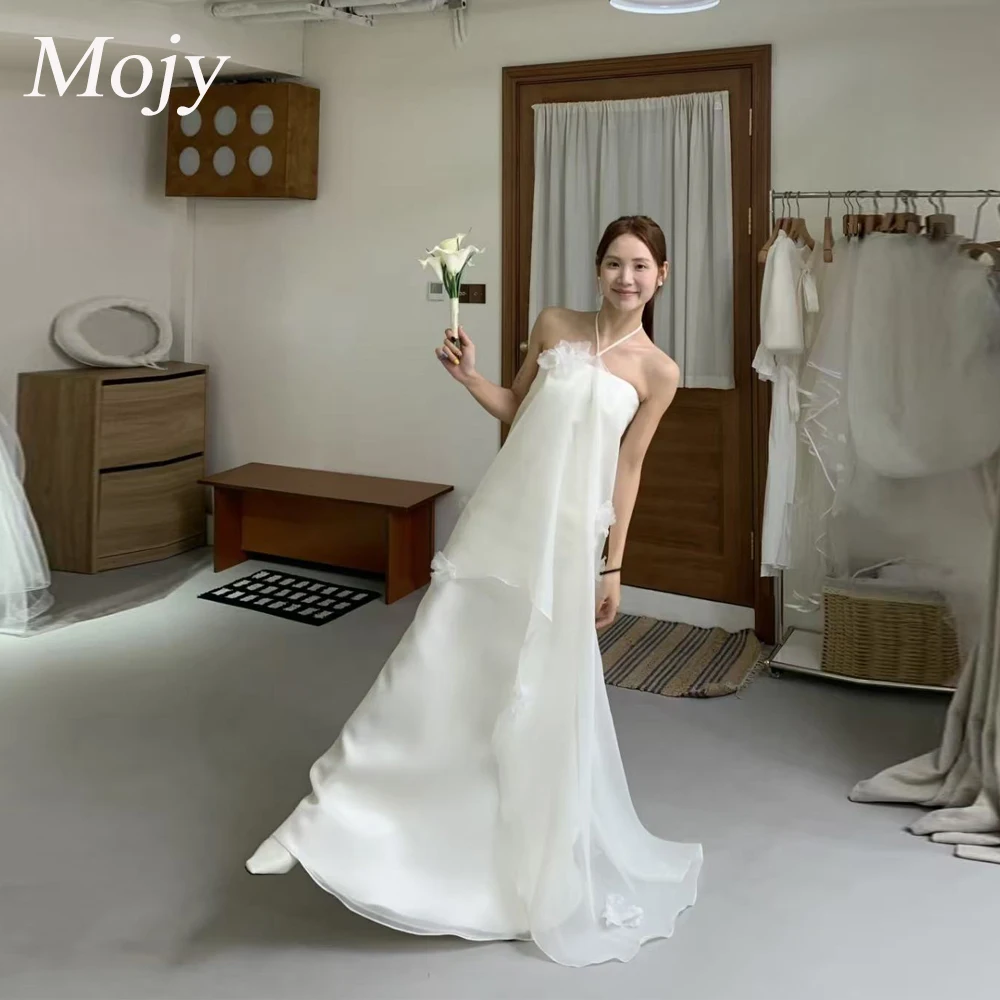 

Mojy A Line Corset Corset Fairy Wedding Dresses Photoshoot Halter 3D Flowers Korea Bridal Gowns Garden Customised Formal