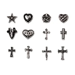 20pcs Mini Alloy Cross Nail Art Charm 3D Small Chrome Ancient Silver Heart Nail Decoration Jewelry Punk Design Nail Accessories