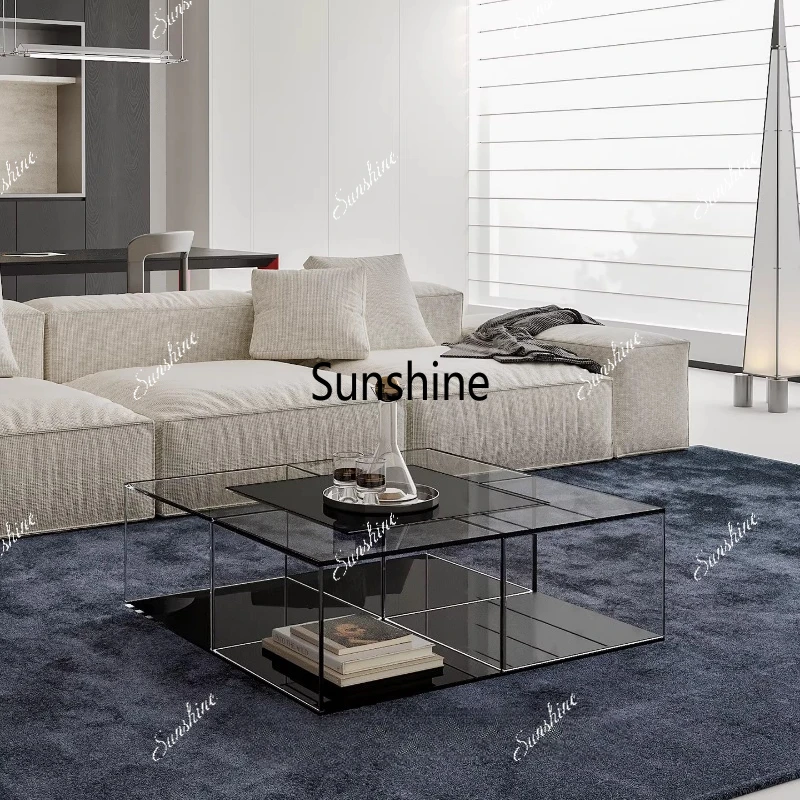 

Итальянский минималистичный журнальный столик для гостиной, домашний столик в стиле лёгкой роскоши, чёрный стеклянный чайный столик